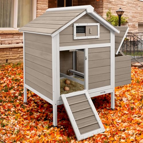 Chicken Coop Chicken House Outdoor with 2 Nesting Box, Wooden Hen Rabbit Pet House Hutch Poultry Cage with Removable Trays, Ramp (32" L x 23.6" W x 36.6" H) - size: 32.0"L x 23.6"W x 36.6"H