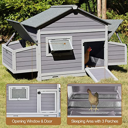 GUTINNEEN Chicken Coop Outdoor Hen House Duck Coop Rabbit Hutch Wooden Poultry Cage with 3 Perches,2 Sides Large Nesting Boxes