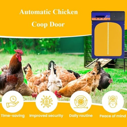 Automatic Chicken Coop Door,Aluminum Waterproof Electric Coop Door,Solar Powered Door Opener with Adapter,4 Modes with Timer & Light Sensor and Remote Control,Anti-Pinch Design