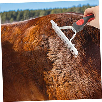Kisangel Horse Grooming Comb with Ergonomic Non Slip Rubber Handle Durable Rake for Shedding and Mud Removal Boosting Horse Fur Cleaning and Red