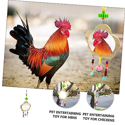 Totority Creative Hen Hanging Mirror Toy Wooden Rooster Mirror Pendants for Chickens Promotes Intellectual Development and Fun Playtime Design for Healthy Growth