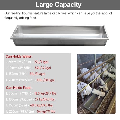 ERRULAN Heavy Duty Watering Troughs, Stainless Steel Livestock Feeder Metal Load 32/64/90/124lb, Deer/Horse/Sheep/Cattle Feed Trough Easy to Clean(1.5x0.3x0.18m(4.9x0.98x0.6ft)) - size: 1.5x0.3x0.18m(4.9x0.98x0.6ft)