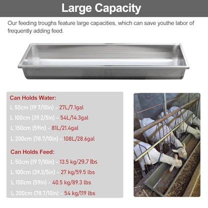 ERRULAN Livestock Feeding Trough Stainless Steel Cattle Sheep Water Troughs Load 32lb/64lb/124lb, Animals Hay Feeder Cattle Sheep Water Troughs for Yard/Pig Pens/Farms(0.5x0.3x0.18m(1.64x0.98x0.6ft)) - size: 0.5x0.3x0.18m(1.64x0.98x0.6ft)
