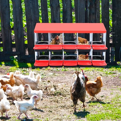 Chicken Nesting Boxes,10 Hole Metal Roll Away Eggs Laying Boxes with Ventilation Holes，Rustproof Plastic Tray & Keyhole Mounting, Cleanable Pull Out Nest Box for Hen & Duck, Red - color: Red, size: 10 holes