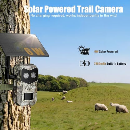 2025 Upgraded 4G Cellular Trail Camera with GPS,Dual Lens Game Camera with Night Vision, Trail Camera with Night Vision Motion Activated Waterproof, Wildlife Camera, SolarTrail Cam with Esim Card - color: A10