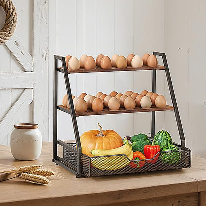 3-Tier Wooden Fresh Egg Holder Countertop With Basket for 36+90 Eggs, Storage for Countertop with Carry Handle for Gathering 150+ Fresh Eggs - size: 3 Tiers