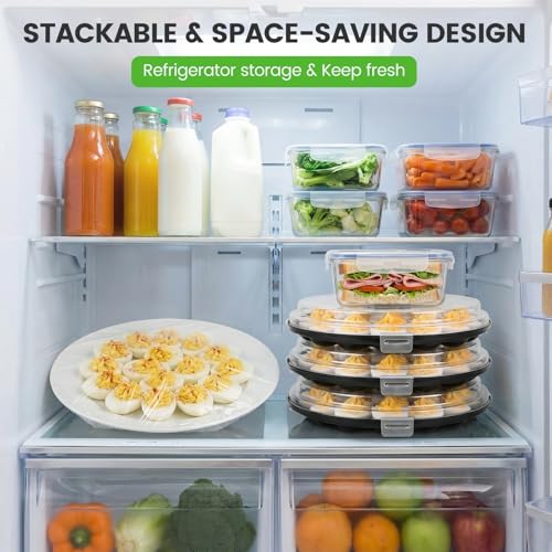 HANSGO Deviled Egg Containers with Lid, 3PCS Deviled Egg Platter Carrier Holder Trays with 66 Slots for Party and Home Kitchen, Black - color: 3pcs Black