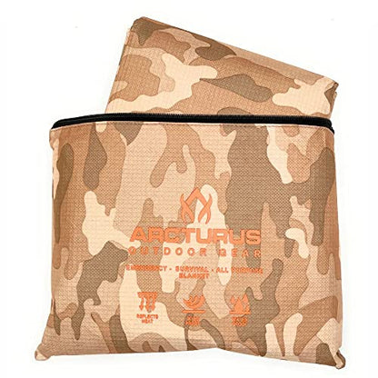 Arcturus All-Weather Outdoor Survival Blanket, Thermal Emergency Blanket, Reflective Heat Tarp with Grommets, Lightweight for Camping, Backpacking, Hiking & Emergency Car Kits, Desert Camo, 60x82in - color: Desert Camo