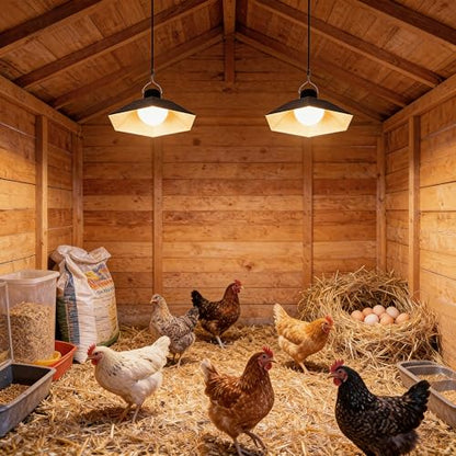 Solar Chicken Coop Light with Timer, 2 Lights Warm White Shed Light with Remote & Dusk to Dawn Sensor, Waterproof Hanging Pendant Lamp for Outdoor Indoor Barn, Gazebo, Poultry, Greenhouse