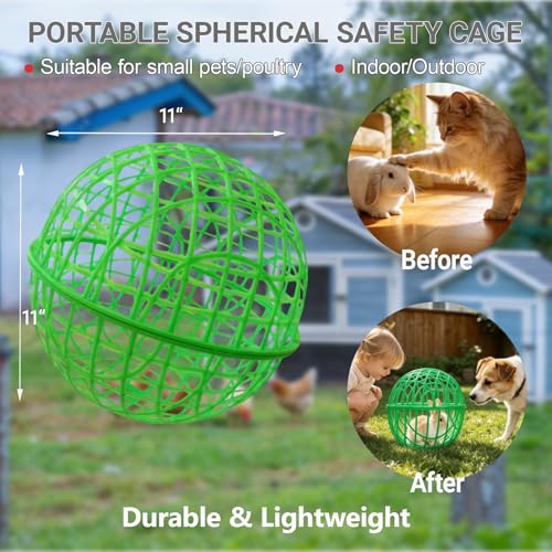 11" Ball-Shaped Movable Pigeon Chick Coop, Little Rabbit Duck Guinea Pig Safe Walking Net,Preventing Dog Bites, Predation by Eagles Wolves Cats Eagles, Pet Safety Cage - color: Green