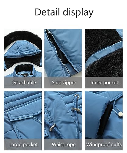 MOERDENG Women's Long Winter Puffer Coat Waterproof Warm Maxi Down Jacket Faux Fur Removable Hood Parka - color: Denim Blue, size: Large