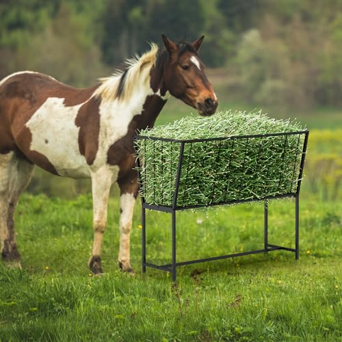 ETELI 38 Gallon Hay Feeder for Goats, Horses, Alpacas, Heavy Duty Hay Rack with Adjustable Feet Floor Livestock Feeder for Outdoor Yards, Ranch, Farm, Black