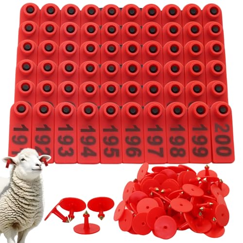 200PCS Livestock Ear Tags for Goat Pig Deer Plastic Sheep Ear Tags with Number 001-200 Animal Identification Tags (Red) - color: Red
