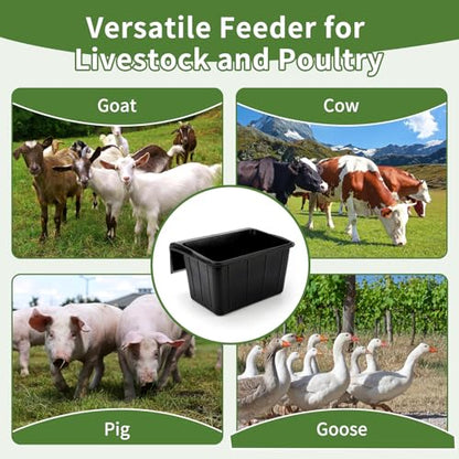 3 Pack 17 Quart Rubber Horse Feed Bucket Heavy Duty Plastic Hay Feeder for Stall Fence Pasture Stable Mountable Cattle Sheep Cow Feeding Pan with Hook for Easy Hanging Black
