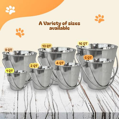 ADVANCE PET PRODUCTS 9 Quart Heavy Duty Stainless Steel Flat Side Bucket | Durable Food & Water Pail for Dogs, Cats, Kennels, Cages and Critter Crates | Multi-Purpose Bucket - size: 9 Quart - Not Hooked