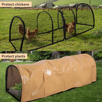 Metal Chicken Tunnel with Waterproof Cover 6.56FT × 2.13FT × 1.97FT Portable Chicken Run for Outerdoor Backyard Farm Zipper Door Walk-in Arch Poultry Cage for Chickens Ducks Quails
