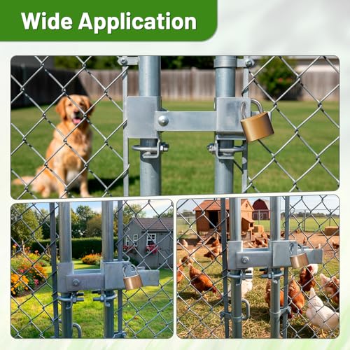 Chain Link Fence Lock Double Gate Latch for 1-5/8" to 2" Frame, Commercial Heavy Duty ‎Galvanized Steel Strong Arm Double Gate Latch for Metal Gate