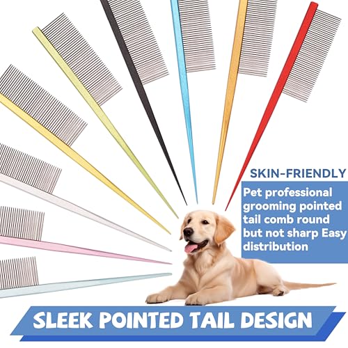 Grooming Pet Comb Rat Tail Dematting Cat and Dog Comb，Rounded Ends Design for Safe Tangle Removal, Hairstyling, Massage，Loose Hair Removal，Prevent Irritation，Fluffing Paws,Face,Tail,Remove Tear Stain - color: Purple