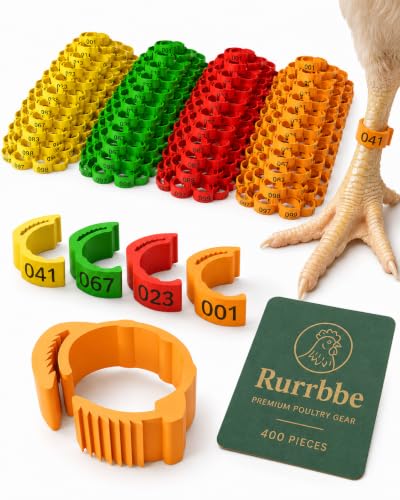 400 Packs Adjustable Leg Bands for Chickens, Numbered Poultry Identification Rings, Snap-On Leg Bands for Chickens Ducks Geese, Anti-Loss Colorful Gamefowl Foot Tags for Flock Management
