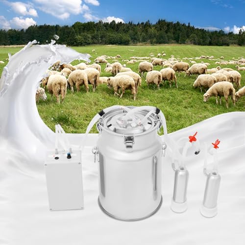 10L Electric Pulsation Milking Machine, Portable Vacuum Pump Milker with Adjustable Pressure Milk Bucket & Tube Cleaning Brushes, Farm Milking Equipment for Cows Goats (10L) - size: 10L