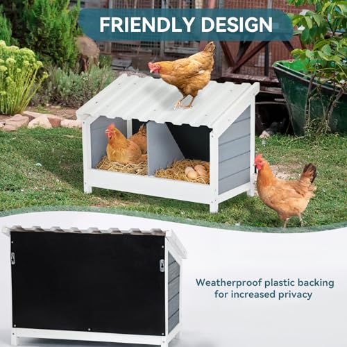 PETSFIT 2 Holes Chicken Nesting Box-All Weather PVC Roof, Natural Wood Design with Privacy Back Panel for Hens-Wall Mounted or Floor Use in Coops, Farms, Backyards,Easy to Assemble and Clean - size: 2 Holes