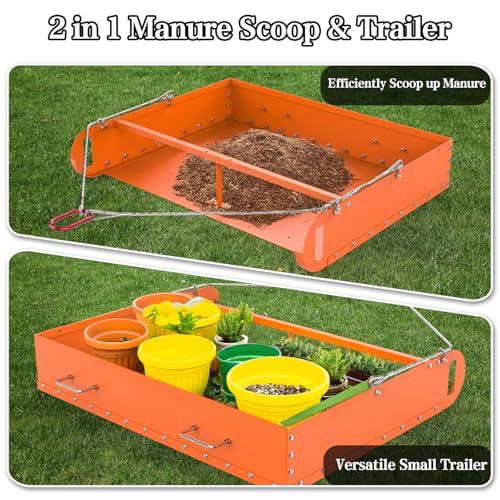 Pasture Manure Scoop, Tow Behind Manure Scoop for Horses Paddocks, Picks Up for Small Manure from Horse, Sheep, Goat, Alpaca, Instead of a Manure Fork ATV Rake