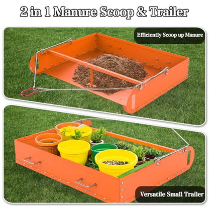 Pasture Manure Scoop, Tow Behind Manure Scoop for Horses Paddocks, Picks Up for Small Manure from Horse, Sheep, Goat, Alpaca, Instead of a Manure Fork ATV Rake
