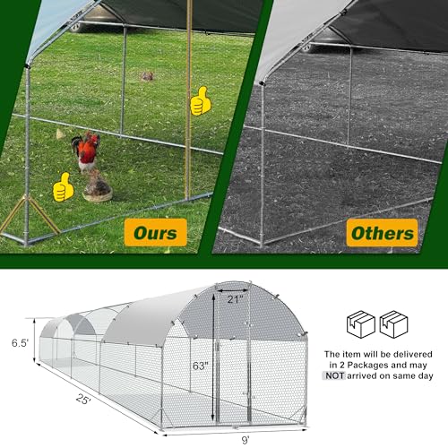 TOLEAD Large Metal Chicken Coop Upgrade Tri-Supporting Wire Mesh Chicken Run,Chicken Pen Walk in with Water-Resident and Anti-UV Cover,Duck Rabbit House Outdoor (Dome Roof 25'L x 9'W x 6.5'H) - size: 228.0"L x 108.0"W x 78.0"H