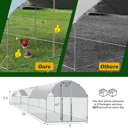 TOLEAD Large Metal Chicken Coop Upgrade Tri-Supporting Wire Mesh Chicken Run,Chicken Pen Walk in with Water-Resident and Anti-UV Cover,Duck Rabbit House Outdoor (Dome Roof 25'L x 9'W x 6.5'H) - size: 228.0"L x 108.0"W x 78.0"H