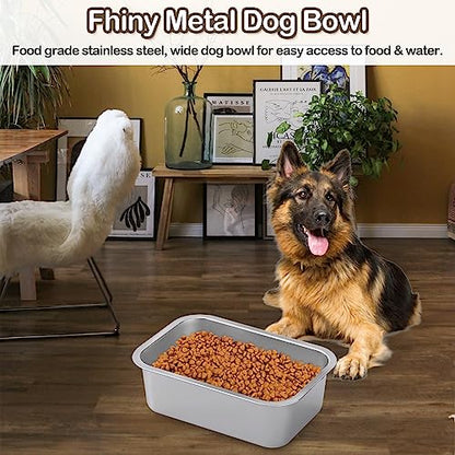 Fhiny 2 PCS Stainless Steel Dog Bowl, 1.2 Gallon Capacity Metal Dog Food & Water Bowls for Medium, Large, X-Large Dogs Indoor & Outdoor Universal Dog Bowl Dishwasher Safe
