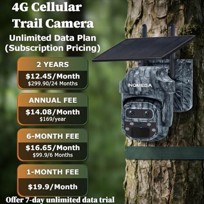 Trail Camera, No WiFi Needed Security Camera, 355° PTZ Outdoor Camera with 12X Zoom, Monitor Anywhere, Color Night Vision, PIR Motion Detection, 7800mAh Battery，IP66