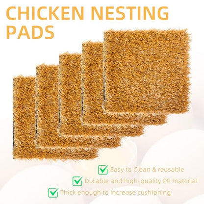 20Pcs Chickens Nesting Pads Set, Washable Artificial Grass Nesting Pads, Reusable Laying Eggs Bedding for Chickens Coop, 12 x 12 x 1.2 Inches, Brown - color: Brown