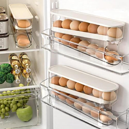 WACOI Auto Rolling Fridge Egg Organizer, Space Saving Eggs Dispenser for Refrigerator Storager with Lid,Egg Holder for Fridge 2 Pack - size: 2 Pack