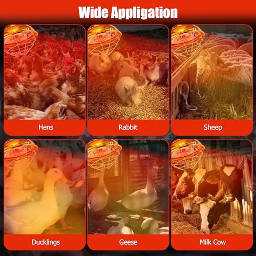 Chicken Coop Heater, 300W Heat Lamp for Chickens, Dual Temperature, Carbon Fiber Heating Coil, with Spare Heating Coil, Aluminum Alloy Shade & 6.6' Hanging Chain, Chicken Heat Lamp for Winter