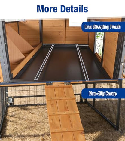 Large Chicken Coop with Wheels, Upgraded with All-Arounded Iron Frame Chicken Tractor, Poultry Chicken House with Large Run, Waterproof Roof, Expandable Nesting Box, 85" L for 5-7 Chickens