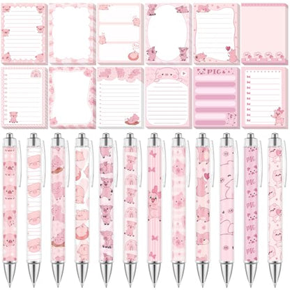 Dispowreath 24 Pcs Piggy Sticky Notes with Pens Pink Pig Themed Christmas Gifts Self Adhesive Notepad Cute Memo Notes Pads Black Ink Ballpoint Pen for Pig Lover Gifts Office School Students Teacher - style: Pig