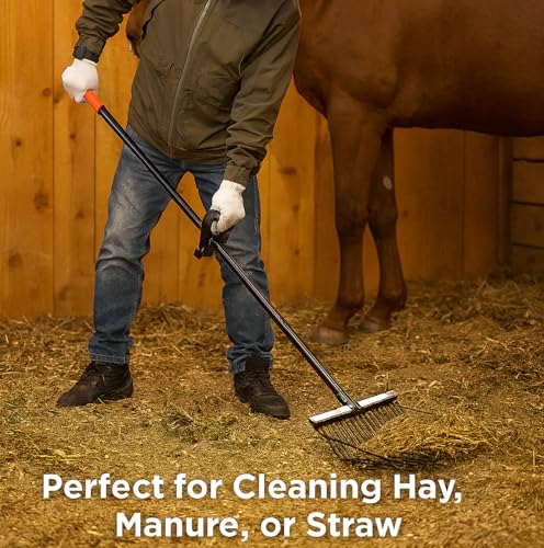 Metal Horse Manure Fork with Long Steel Handle, 2 Pcs Heavy-Duty Poop Shovel Horse – Manure Rake & Hay Fork & Pitch Fork for Horse Stall, Farm Work (1 Pack)