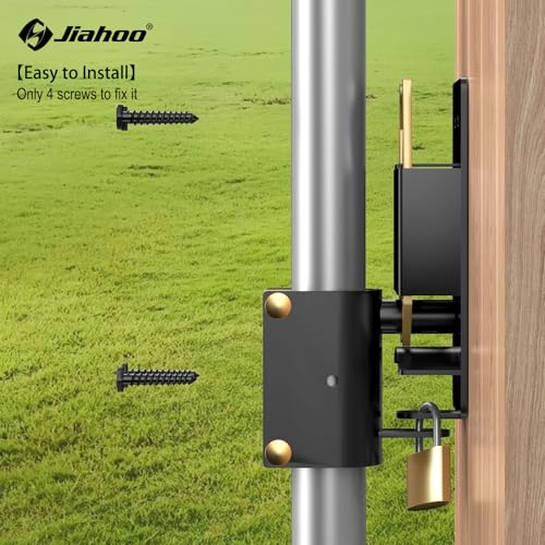 JIAHOO 2 Way Farm Gate Latch, Heavy Duty Gate Latches for Metal Tube Gates, Two-Way Livestock Gate Latch Hardware for Cattle Gate Horse Corrals, Ranches, Pastures, Cages, with Brass Padlock & 3 Keys - style: Farm Gate Latch & Padlock