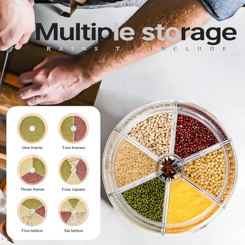 Grain and Rice Storage Container, 6 Grid Grain Dispenser, 360° Rotating 25lb Large Food Dispenser, Rice Dispenser Upgrade 6 Compartment Rotating, Airtight Storage White - size: PRO-L