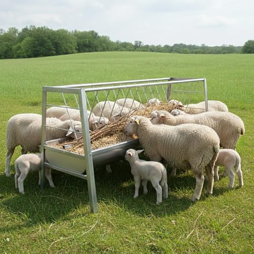 99 Gallon Pasture Hay Feeder, 2 in 1 Stainless Steel Goat Hay Feeder with Deeper Feeding Pan for Goat Sheep Horse, Detachable Livestock Feeder Ease of Assembly in Farm Outdoor (slivery galvanizing) - color: slivery galvanizing