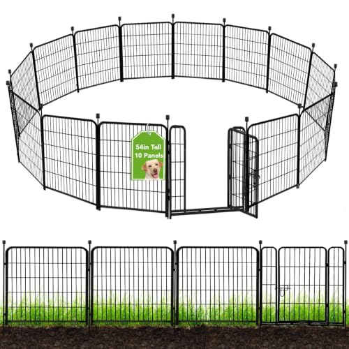 ADAVIN Tall Garden Fence 54 in(H)×22.1 Ft(L),10 Panels Dog Fence Outdoor for Yard, Heavy Duty Iron Metal Fence with Gate Low Threshold, No Dig Fences Panels, Animal Barrier Fences, Black - size: 10panels-54in(H)x22.1ft(L)