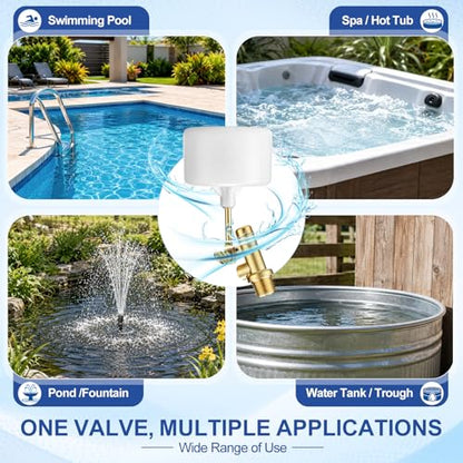 Lounsweer 2 Pack 3/8" Water Float Valves, Brass Pool Float Valve with Adjustable Arm, Water Level Control for In-Ground Pools & Auto-Fill Systems Fountains Tank Ponds Aquariums