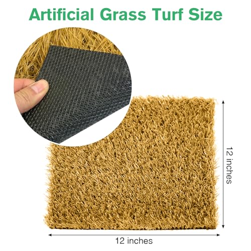 Hamiledyi 6 Pcs Chicken Nesting Pads Artificial Grass Rug Carpet Synthetic Turf Mat 12"x12" Washable Chicken Coop Bedding Laying Garden Lawn Indoor/Outdoor Bedding for Chicken Hen(Green and Brown) - size: 3pcs Green and 3pcs Brown