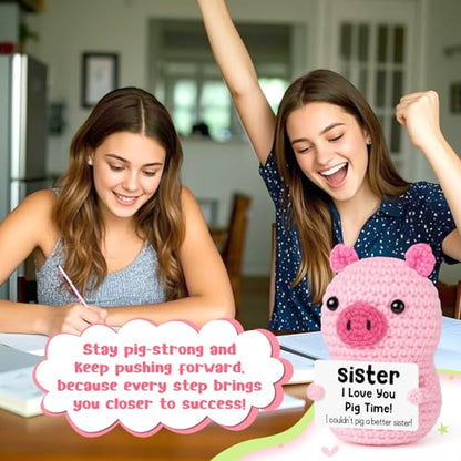GevGuxLuo Sister Birthday Gifts for Women,Handmade Mini Funny Pink Pig Animals for Sisters in Law, I Love You Sisters Mothers Day Birthday Graduation Gifts for Sister Friend Girls - style: Sister