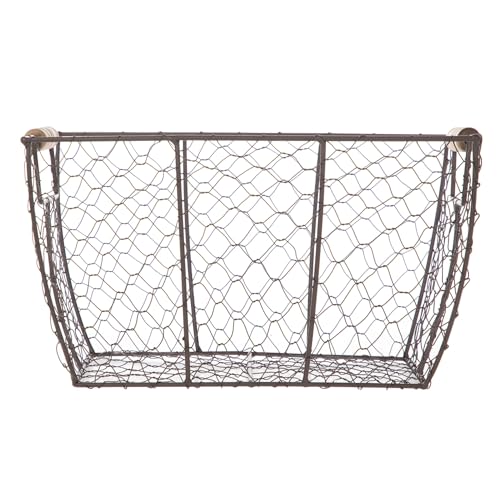 Decorative Brown Chicken Wire Basket with Wood Handles. 12.2x8x7.28