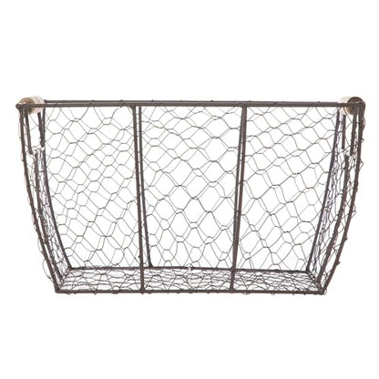 Decorative Brown Chicken Wire Basket with Wood Handles. 12.2x8x7.28