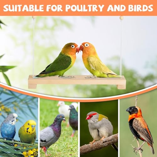 WDEFUN Pet Toy Wooden Chicken Swing Perch with Iron Monkey Decoration and Rope, for Hens and Birds
