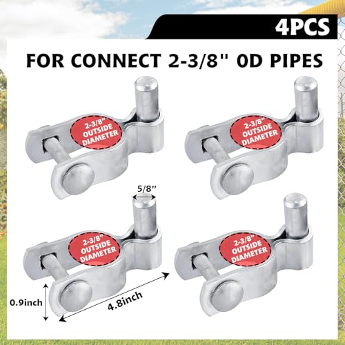 4 Pack 2-3/8" Chain Link Fence Frame Gate Post Male Hinge, Galvanized Steel Gate Hinge for Fence Posts, Bolts & Nuts Included - size: 2-3/8" Male