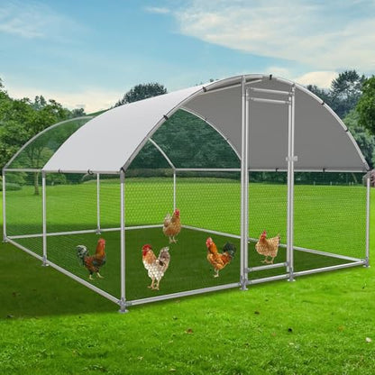 NUGRIART Large Metal Chicken Coop, Outdoor cage Run with Waterproof and Anti-UV Cover, Dome Roof Walk-in Poultry Cage Rabbit Duck House for Outside, Backyard and Farm. - size: 156.0"L x 120.0"W x 78.0"H