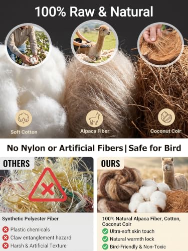 Star Shaped Handmade Alpaca Fiber Bird Nesting Holder, Refillable Natural Nesting Material for Wild Birds, Hummingbirds & Chickadees, Outdoor Garden Tree Decor, Gift for Bird & Nature Lovers